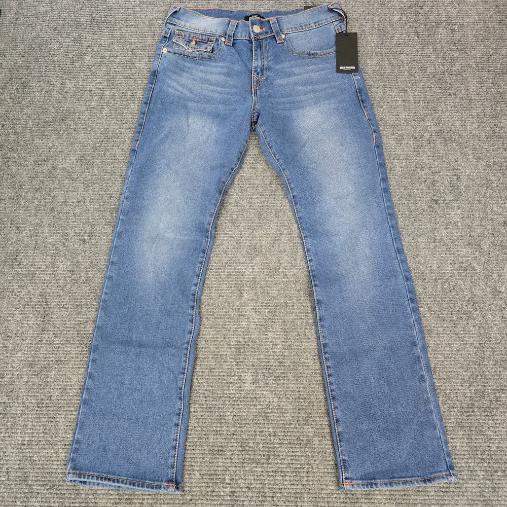 True Religion Ricky Big T Jeans Mens 32x34 Medium Wash Relaxed Straight Flap NWT